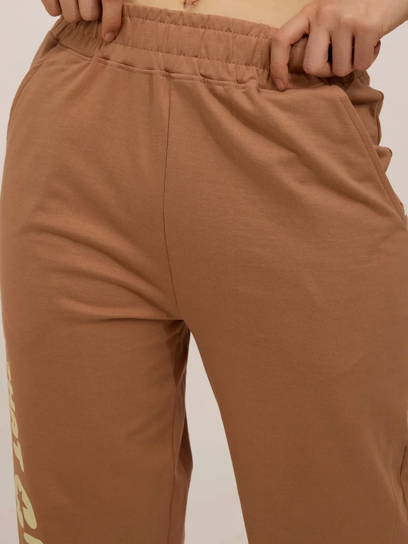 Outzidr  Brown Side Cut And Sew Joggers for Women | Best Price UAE